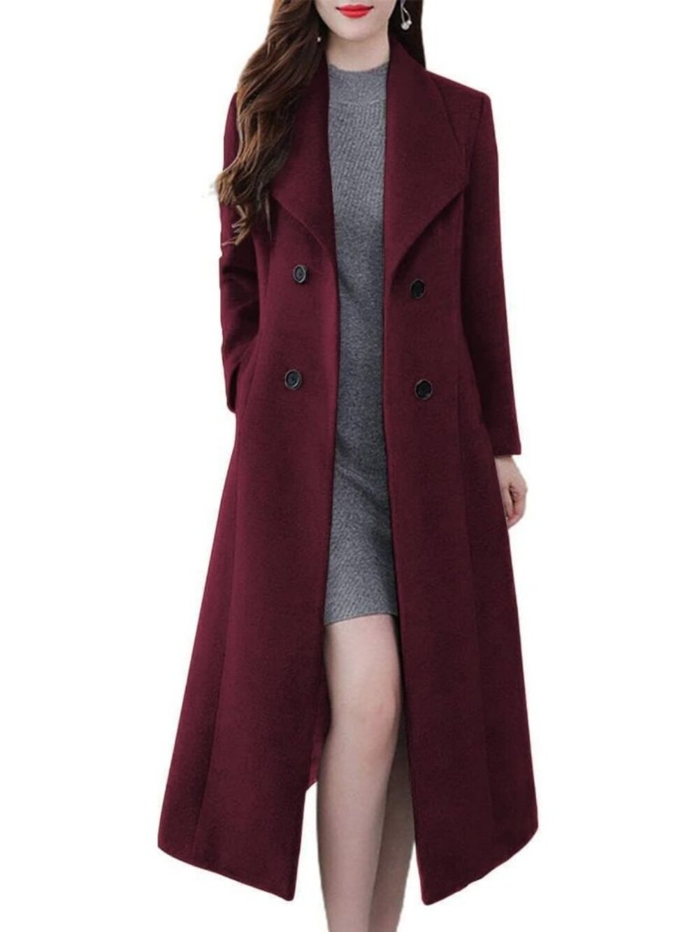 Chic Women's Double Breasted Wool Blend Pea Coat with Shawl Lapel - Winter